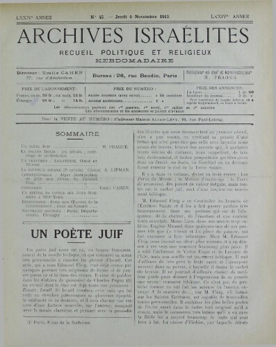 Archives israélites de France. Vol.74 N°45 (06 nov. 1913)